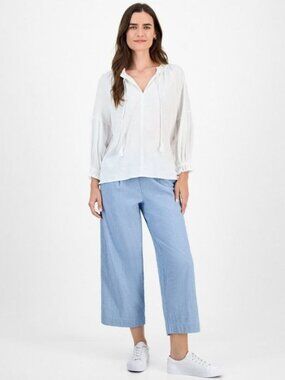 $89 Nautica Jeans Women's Split-Neck Ruffled-Trim Blouse White Size XL